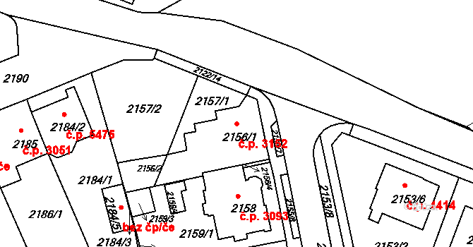 Chomutov 3152 na parcele st. 2156/1 v KÚ Chomutov II, Katastrální mapa