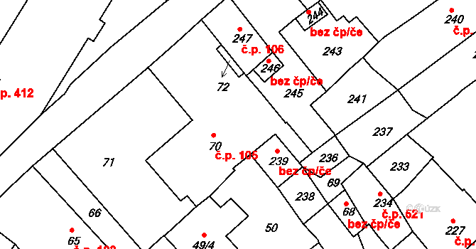 Hodkovice nad Mohelkou 105 na parcele st. 70 v KÚ Hodkovice nad Mohelkou, Katastrální mapa