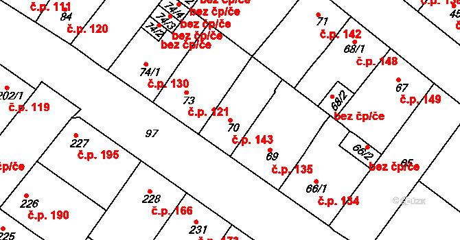 Újezdské Předměstí 143, Bílina na parcele st. 70 v KÚ Bílina-Újezd, Katastrální mapa