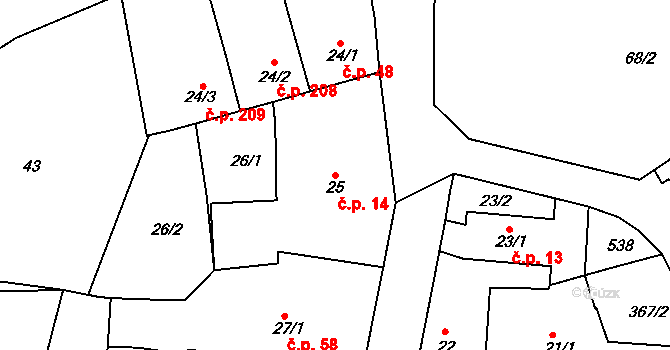 Chotutice 14 na parcele st. 25 v KÚ Chotutice, Katastrální mapa