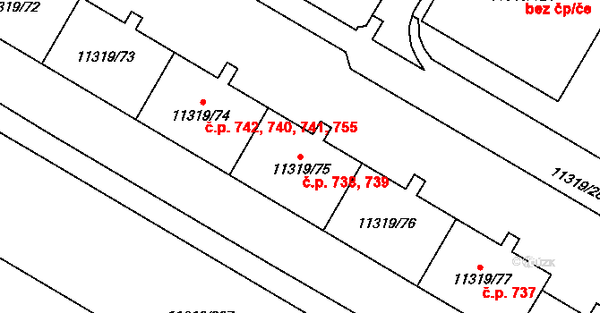 Severní Předměstí 738,739, Plzeň na parcele st. 11319/76 v KÚ Plzeň, Katastrální mapa