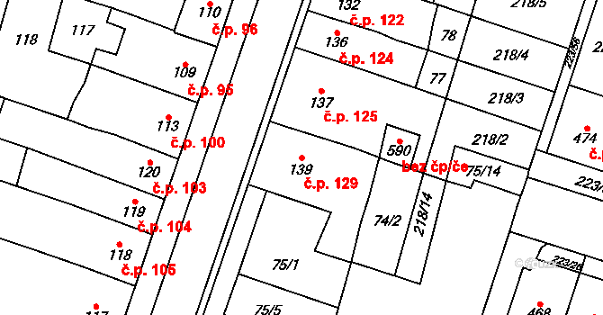 Domamyslice 129, Prostějov na parcele st. 139 v KÚ Domamyslice, Katastrální mapa
