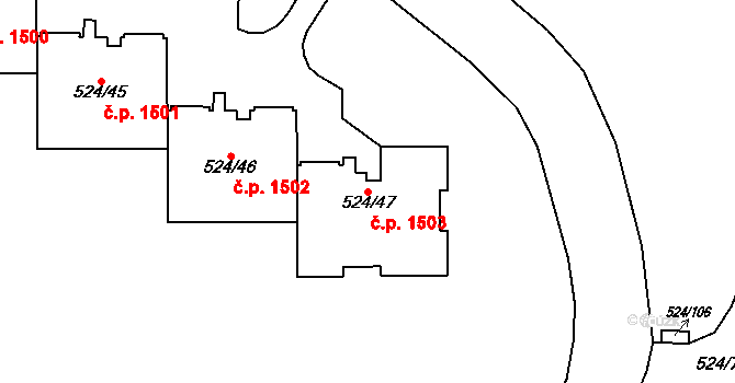 Podlesí 1503, Havířov na parcele st. 524/47 v KÚ Bludovice, Katastrální mapa