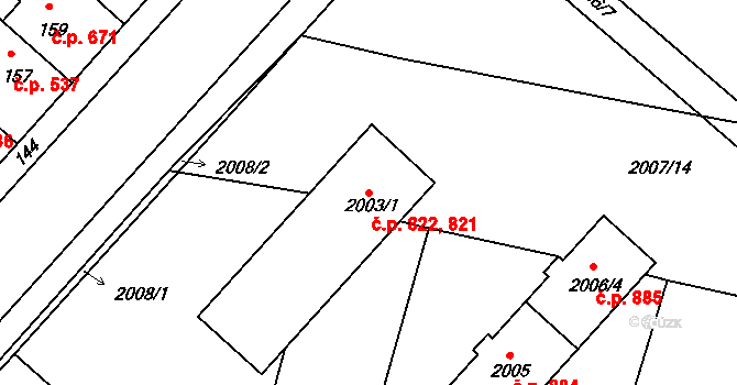 Pečky 821,822 na parcele st. 2003/1 v KÚ Pečky, Katastrální mapa