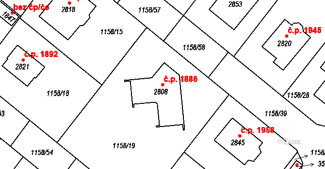 Brandýs nad Labem 1886, Brandýs nad Labem-Stará Boleslav na parcele st. 2808 v KÚ Brandýs nad Labem, Katastrální mapa