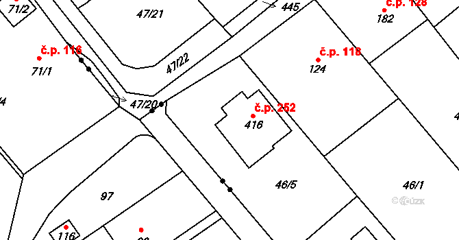 Přerov XI-Vinary 252, Přerov na parcele st. 416 v KÚ Vinary u Přerova, Katastrální mapa