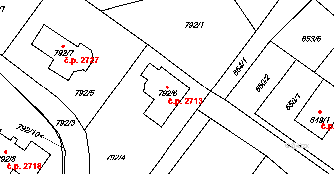 Rožnov pod Radhoštěm 2713 na parcele st. 792/6 v KÚ Tylovice, Katastrální mapa