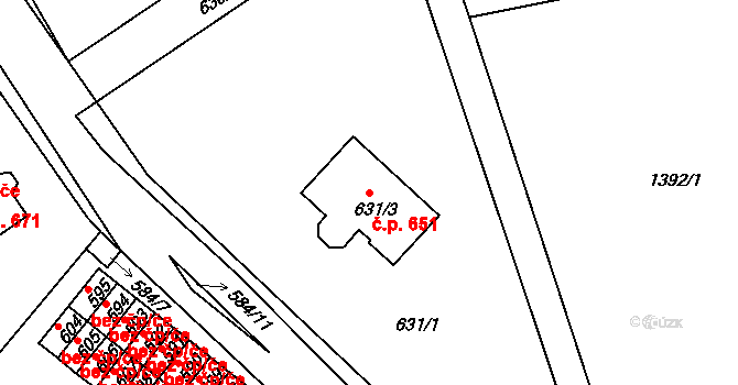 Proboštov 651 na parcele st. 631/3 v KÚ Proboštov u Teplic, Katastrální mapa