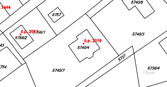 Pod Bezručovým vrchem 2319, Krnov na parcele st. 5740/4 v KÚ Krnov-Horní Předměstí, Katastrální mapa