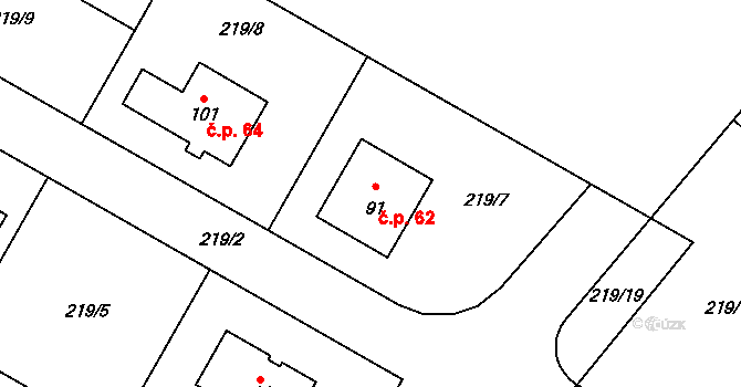 Zárubice 62 na parcele st. 91 v KÚ Zárubice, Katastrální mapa