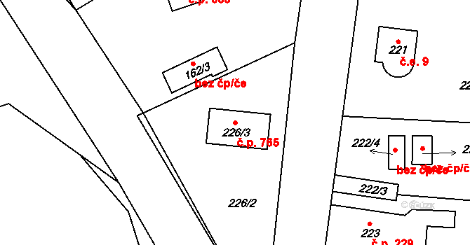 Vejprnice 765 na parcele st. 226/3 v KÚ Vejprnice, Katastrální mapa