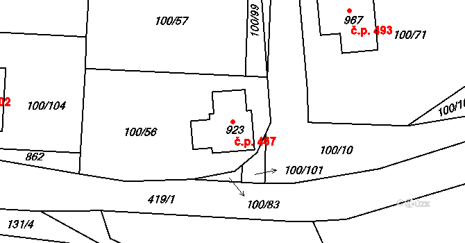 Třemošnice 467 na parcele st. 923 v KÚ Třemošnice nad Doubravou, Katastrální mapa