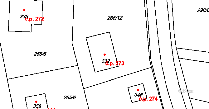 Krakovany 273 na parcele st. 332 v KÚ Krakovany, Katastrální mapa