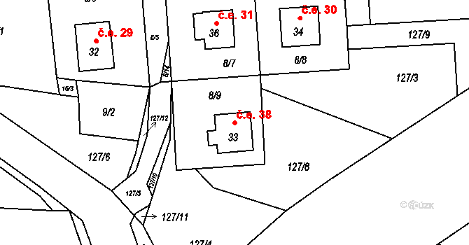 Vadkovice 38, Chbany na parcele st. 33 v KÚ Vadkovice, Katastrální mapa
