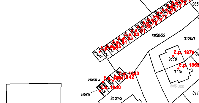 Znojmo 796 na parcele st. 3650/17 v KÚ Znojmo-město, Katastrální mapa