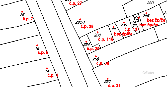 Uhřičice 29 na parcele st. 234 v KÚ Uhřičice, Katastrální mapa
