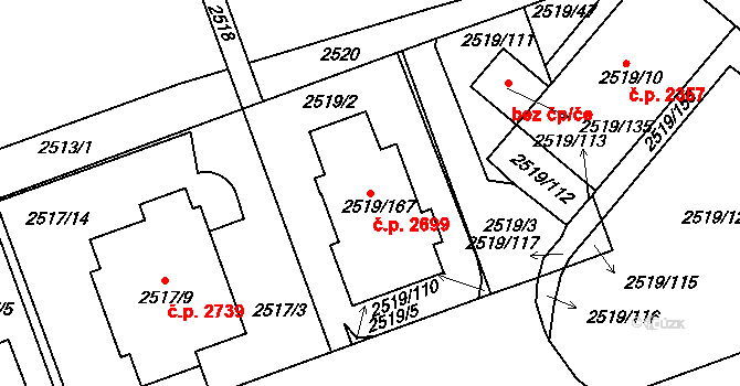 Dejvice 2699, Praha na parcele st. 2519/167 v KÚ Dejvice, Katastrální mapa