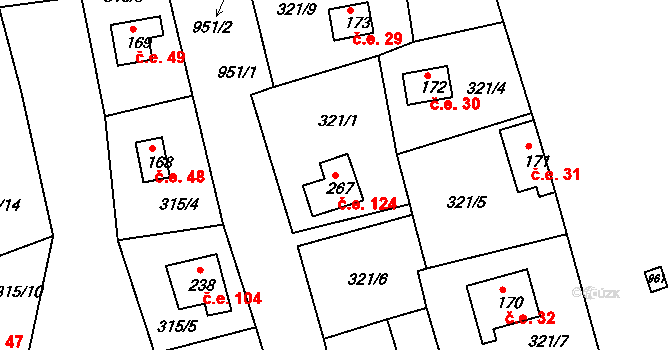 Mikulov 124 na parcele st. 267 v KÚ Mikulov v Krušných horách, Katastrální mapa