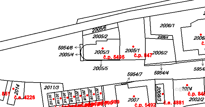 Jihlava 5495 na parcele st. 2005/3 v KÚ Jihlava, Katastrální mapa