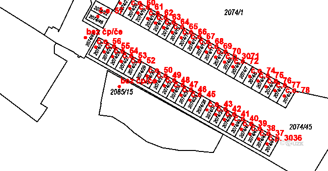 Brňany 48, Vyškov na parcele st. 2074/32 v KÚ Vyškov, Katastrální mapa