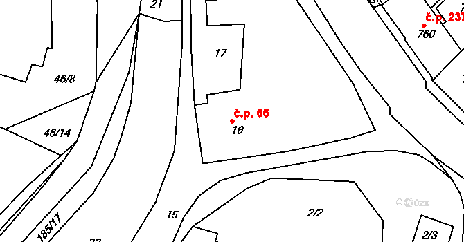 Želechovice nad Dřevnicí 66 na parcele st. 16 v KÚ Želechovice nad Dřevnicí, Katastrální mapa