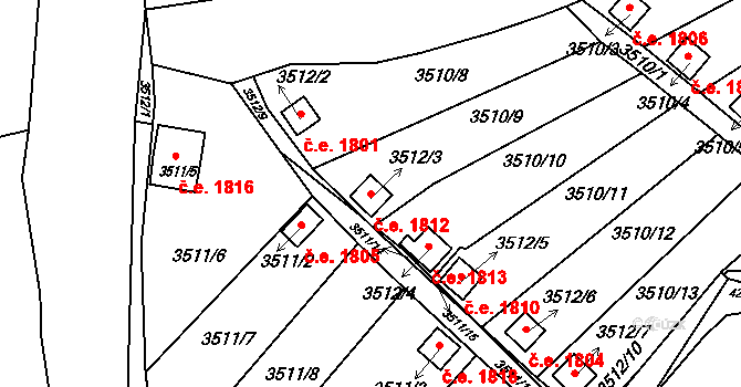 Kadaň 1812 na parcele st. 3512/3 v KÚ Kadaň, Katastrální mapa