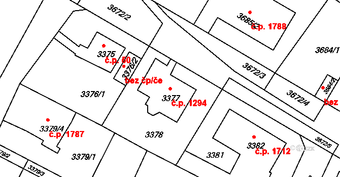Předměstí 1294, Litoměřice na parcele st. 3377 v KÚ Litoměřice, Katastrální mapa