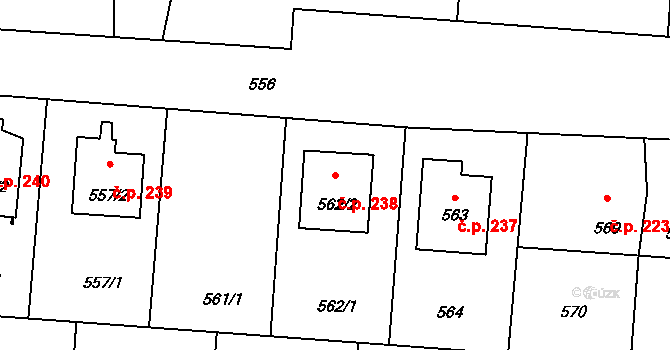 Netvořice 238 na parcele st. 562/2 v KÚ Netvořice, Katastrální mapa