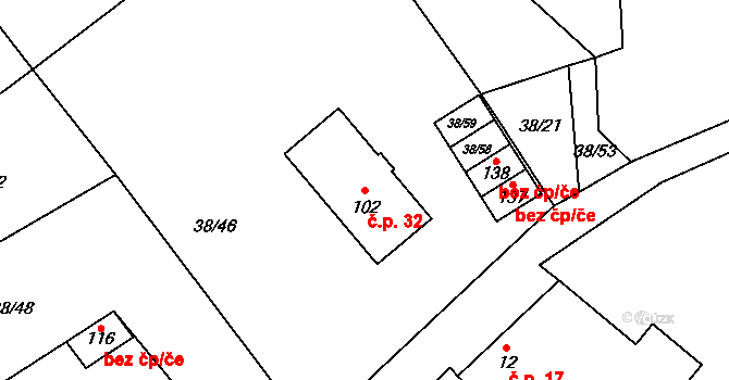 Kvasejovice 32, Sedlec-Prčice na parcele st. 102 v KÚ Kvasejovice, Katastrální mapa