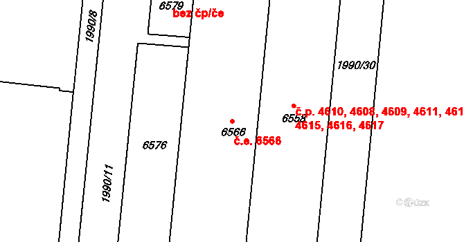 Zlín 6566 na parcele st. 6566 v KÚ Zlín, Katastrální mapa