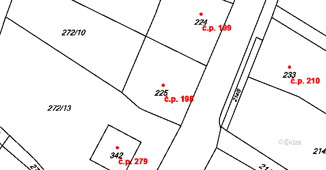 Sedlec 198, Sedlec-Prčice na parcele st. 225 v KÚ Sedlec u Votic, Katastrální mapa