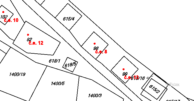 Buzkov 8, Hluboká nad Vltavou na parcele st. 98 v KÚ Jeznice, Katastrální mapa