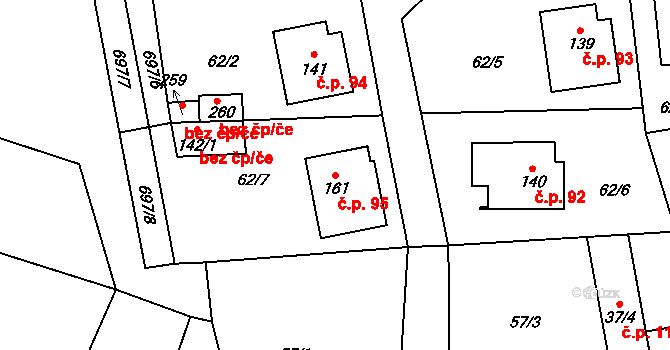 Kondrac 95 na parcele st. 161 v KÚ Kondrac, Katastrální mapa