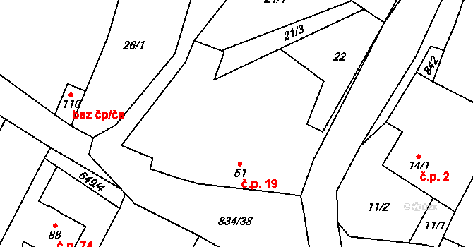 Křižínkov 19 na parcele st. 51 v KÚ Křižínkov, Katastrální mapa