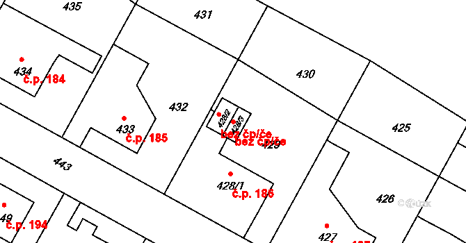 Opava 38087111 na parcele st. 428/3 v KÚ Komárov u Opavy, Katastrální mapa