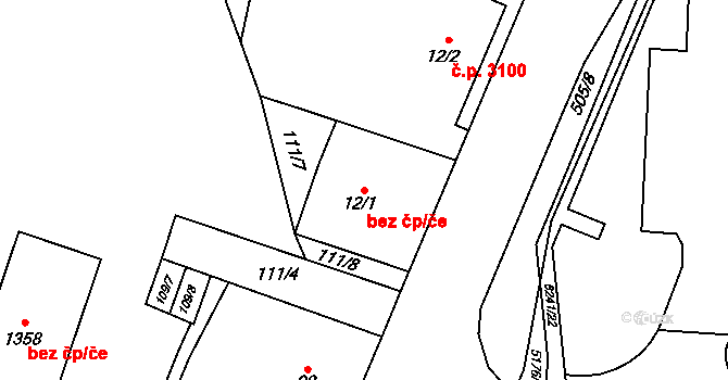 Jihlava 38669111 na parcele st. 12/1 v KÚ Bedřichov u Jihlavy, Katastrální mapa