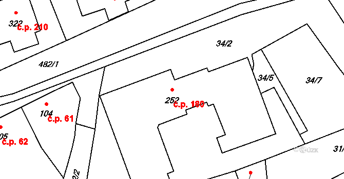 Sazovice 180 na parcele st. 252 v KÚ Sazovice, Katastrální mapa