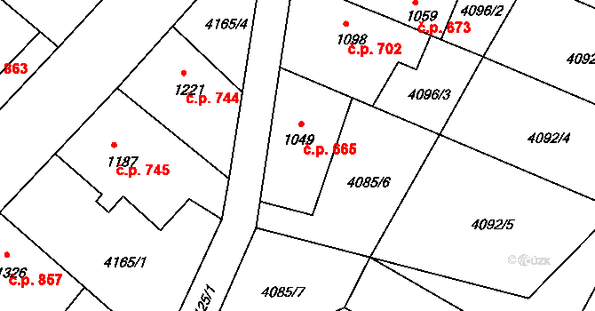 Vizovice 665 na parcele st. 1049 v KÚ Vizovice, Katastrální mapa