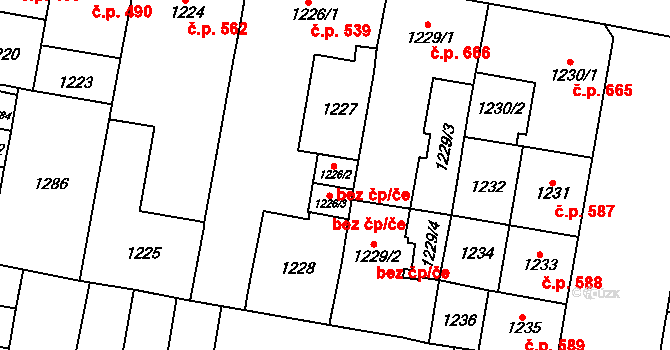 Brno 39482111 na parcele st. 1226/2 v KÚ Židenice, Katastrální mapa