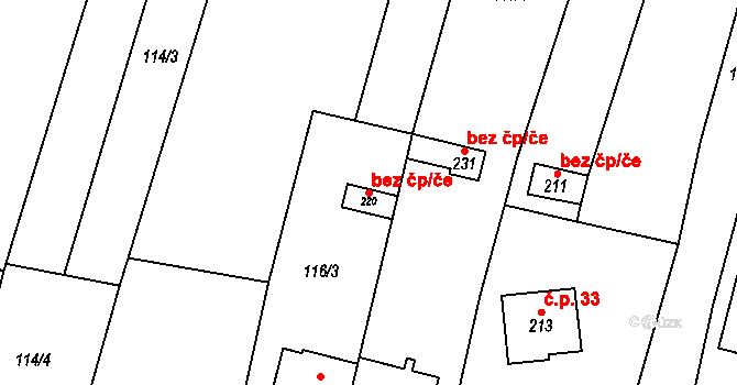 Podivice 39711111 na parcele st. 220 v KÚ Podivice na Moravě, Katastrální mapa
