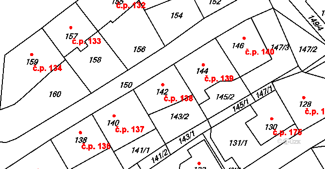 Jaroslavice 138, Zlín na parcele st. 142 v KÚ Jaroslavice u Zlína, Katastrální mapa