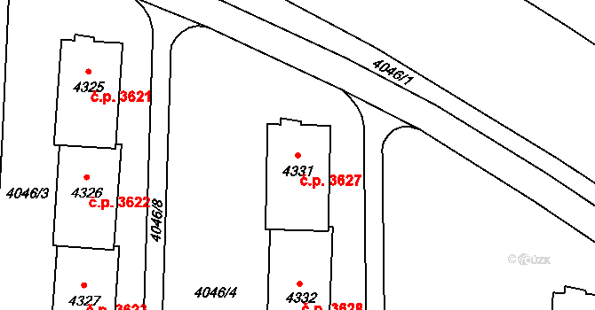 Zlín 3627 na parcele st. 4331 v KÚ Zlín, Katastrální mapa