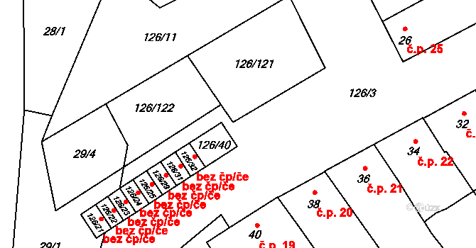 Branišovice 42623111 na parcele st. 126/88 v KÚ Branišovice, Katastrální mapa
