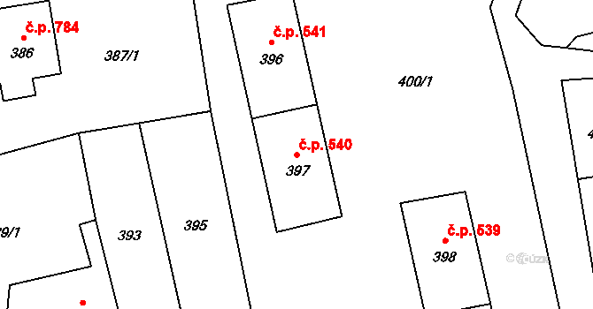 Vítkov 540 na parcele st. 397 v KÚ Vítkov, Katastrální mapa