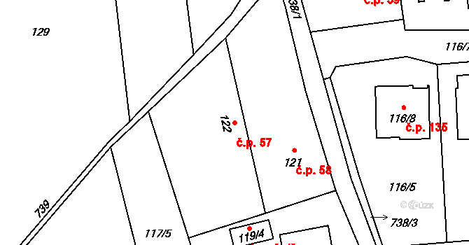 Závada 57 na parcele st. 122 v KÚ Závada u Hlučína, Katastrální mapa