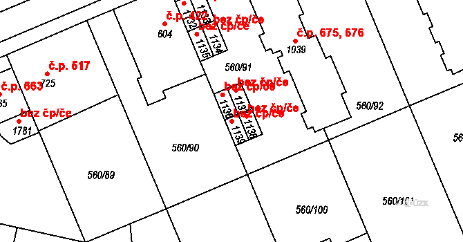 Třebíč 44133111 na parcele st. 1139 v KÚ Podklášteří, Katastrální mapa