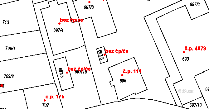 Jablonec nad Nisou 44220111 na parcele st. 697/6 v KÚ Rýnovice, Katastrální mapa
