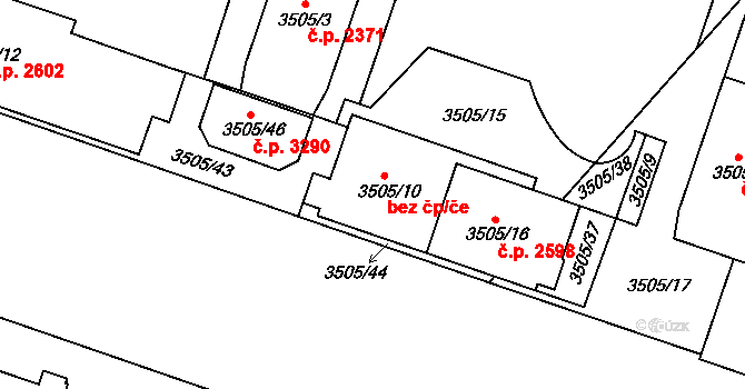 Teplice 45111111 na parcele st. 3505/10 v KÚ Teplice, Katastrální mapa
