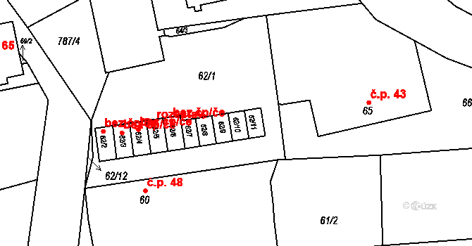 Meclov 45247111 na parcele st. 62/10 v KÚ Třebnice u Domažlic, Katastrální mapa