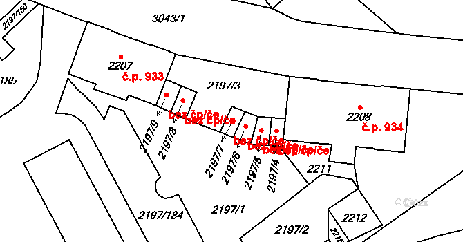 Frýdek-Místek 46445111 na parcele st. 2197/7 v KÚ Místek, Katastrální mapa